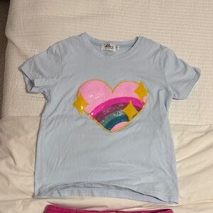 Lola and the boys. Light Blue Tee with Heart and Star Design in sequins